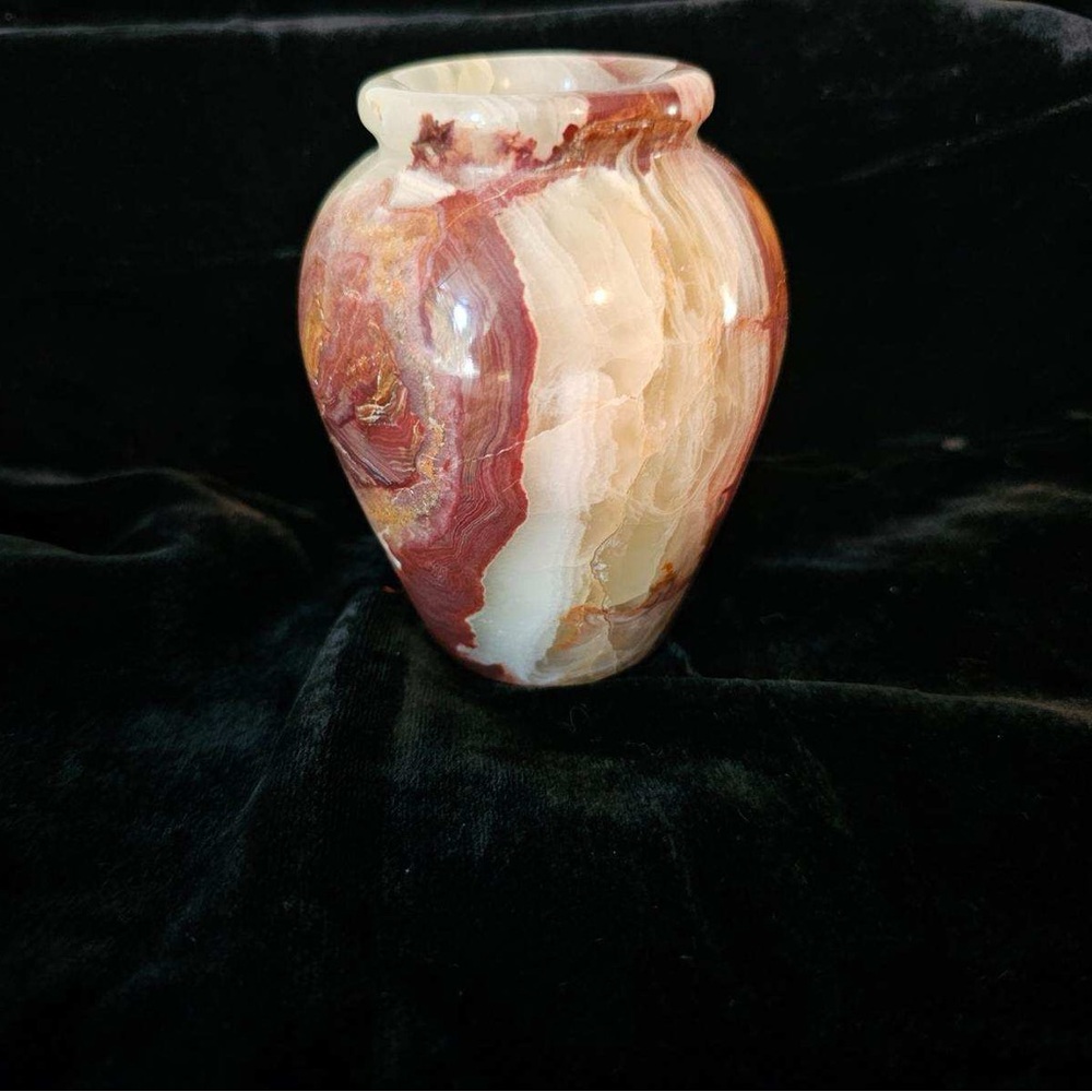 Elegant Carved Stone Vase in Brown and Cream